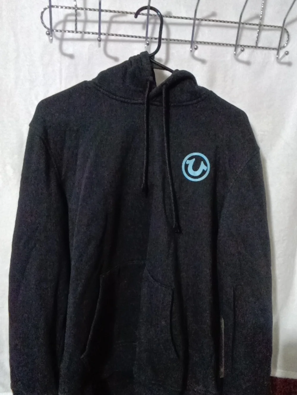 True Religion Black Hoodie with Light Blue Logo